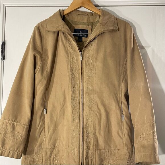 London Fog All Weather Faux Suede Embroidered Jacket Drawstring Waist Size Small - Picture 3 of 12